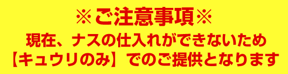 ナスが無いためきゅうりのみとなります